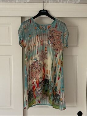 Johnny Was - Aqua Multicolor Floral Print Tunic/Coverup & Slip
